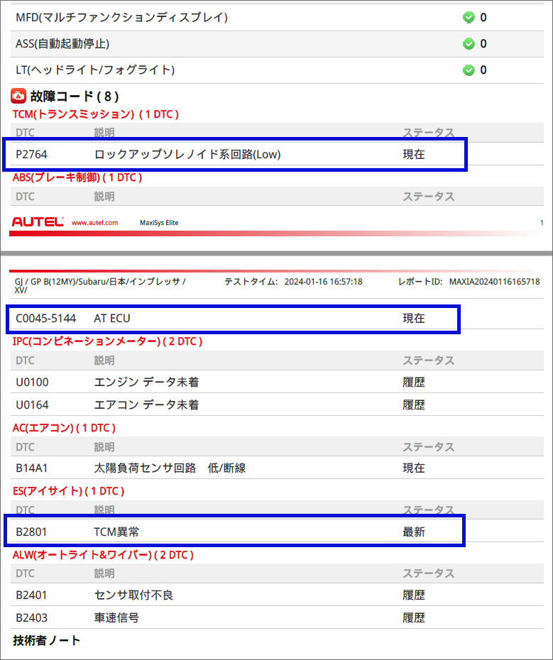 P2764 ロックアップソレノイド系回路のエラー結果