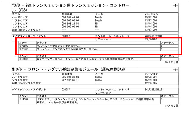 GLC250 入庫時DTC P073E00 P07B700 U012600