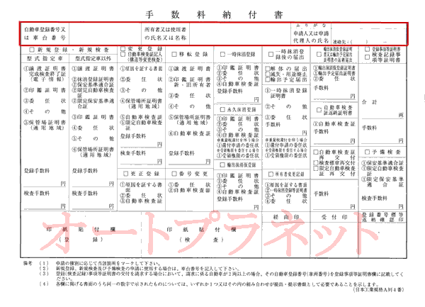 自動車名義変更・手数料納付書の書き方